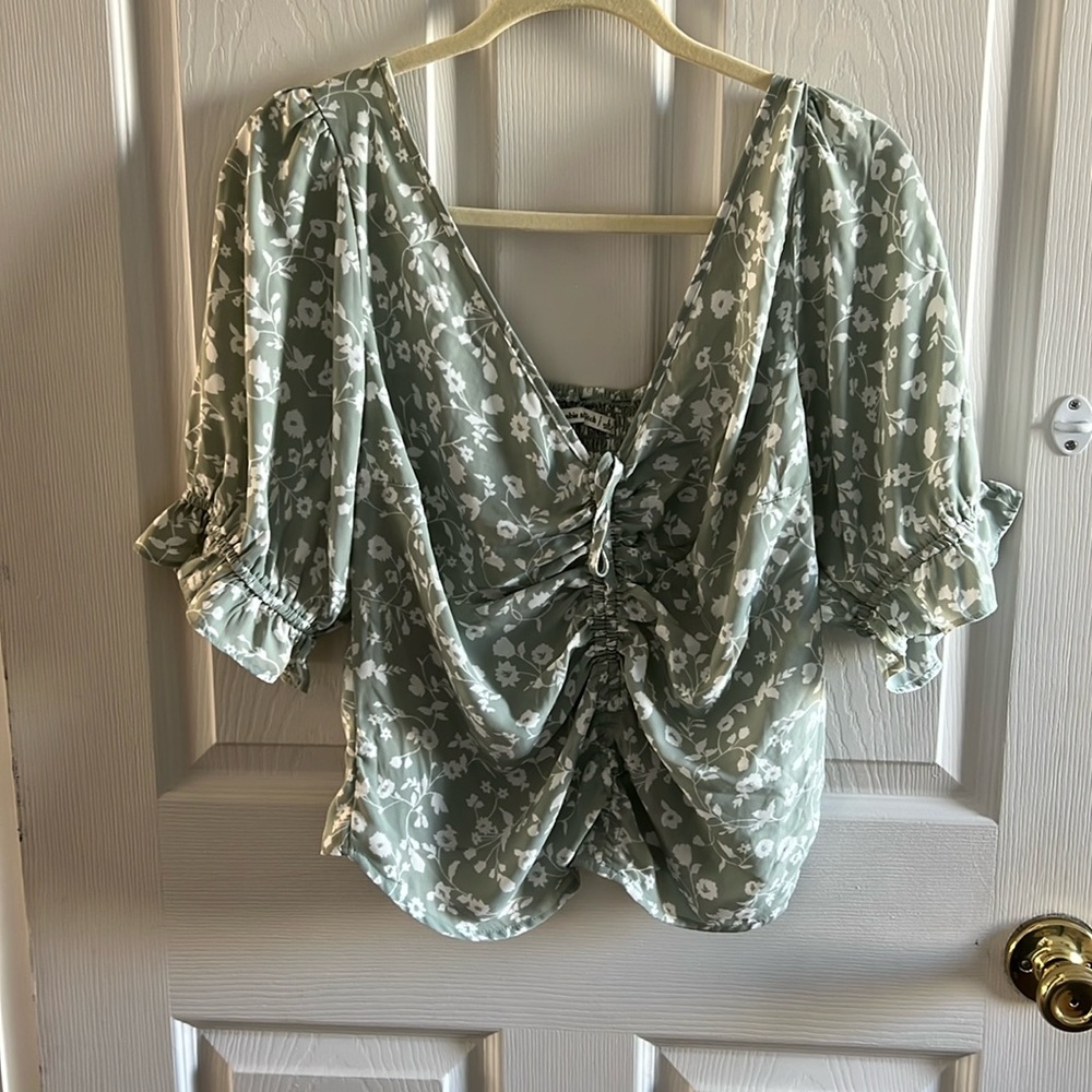 Green and White Floral Blouse